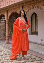 Printed Straight Kurta Set with Matching Pants & Dupatta