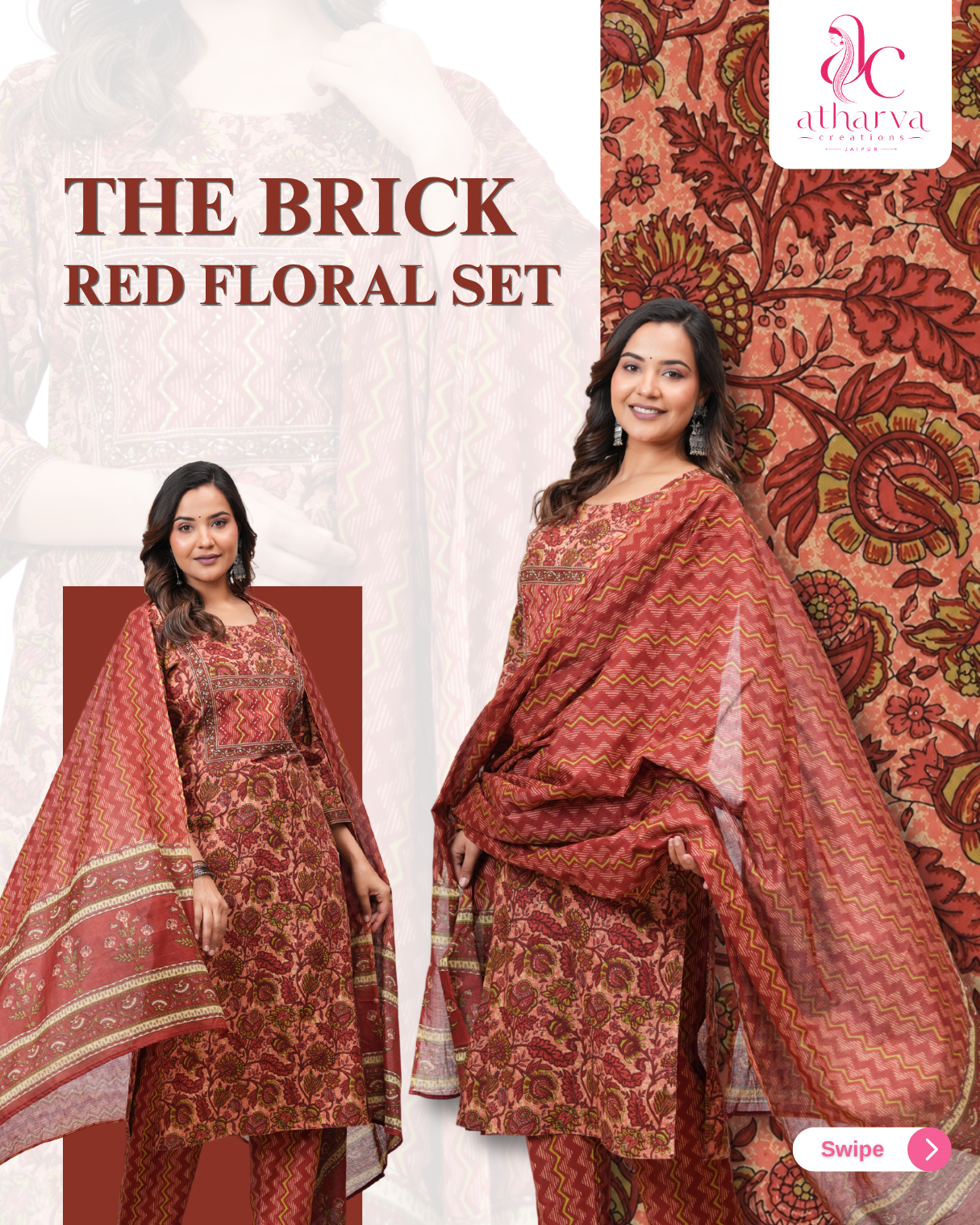 The Brick Red Floral Suit Set