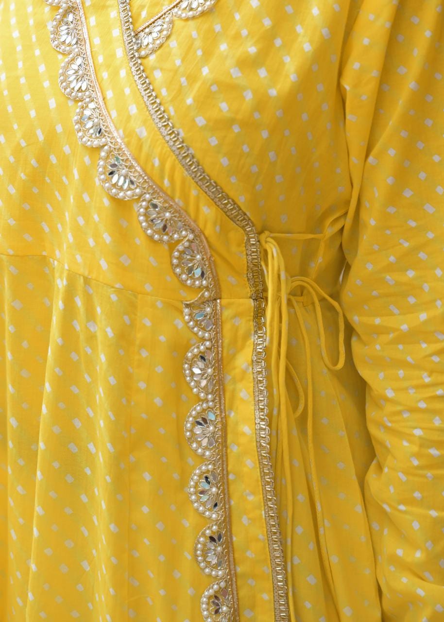 Yellow Printed Straight Kurta Set with Matching Pants & Dupatta