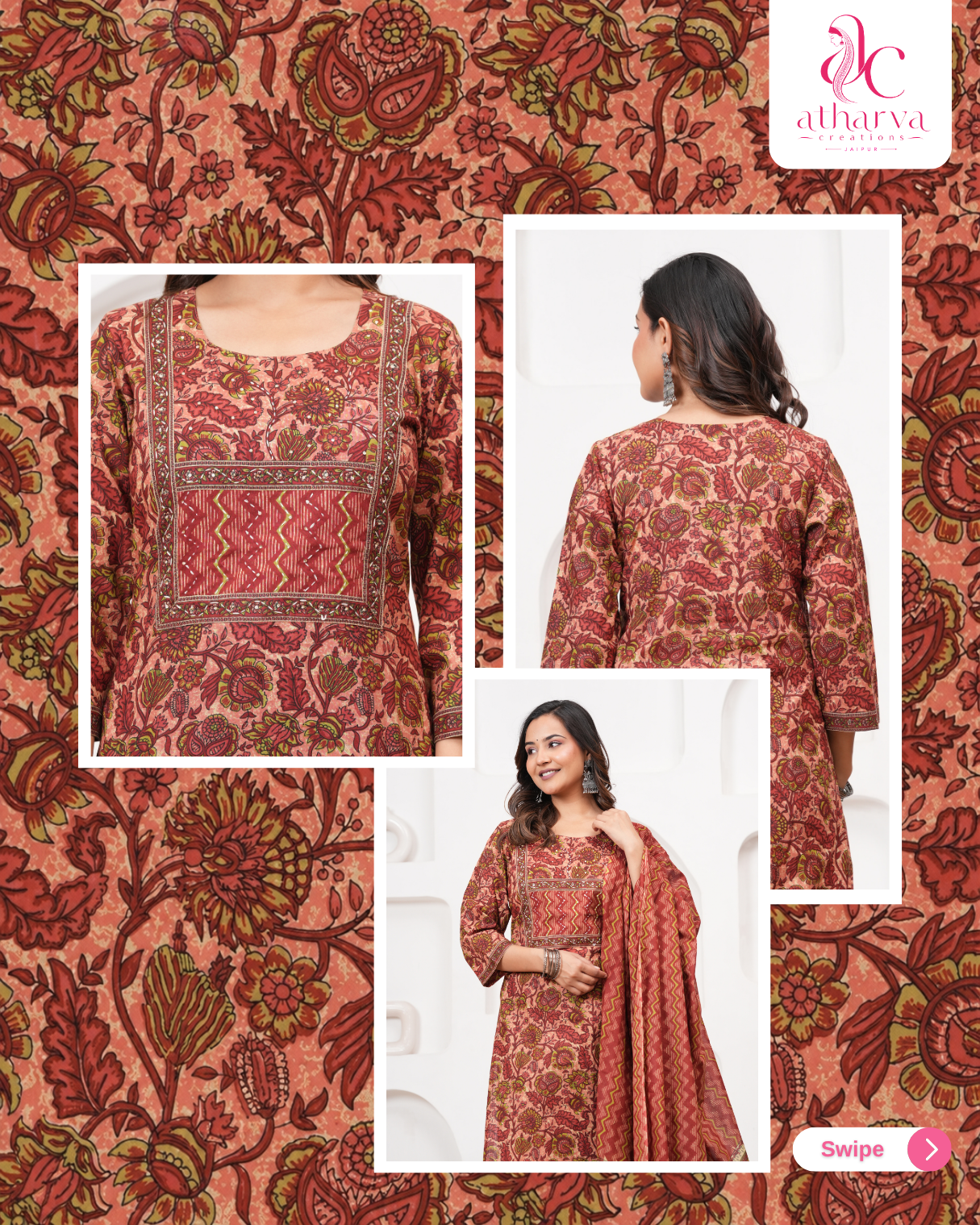 The Brick Red Floral Suit Set