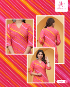 Women's Gulabi Leheriya Printed Kurta Pant Set