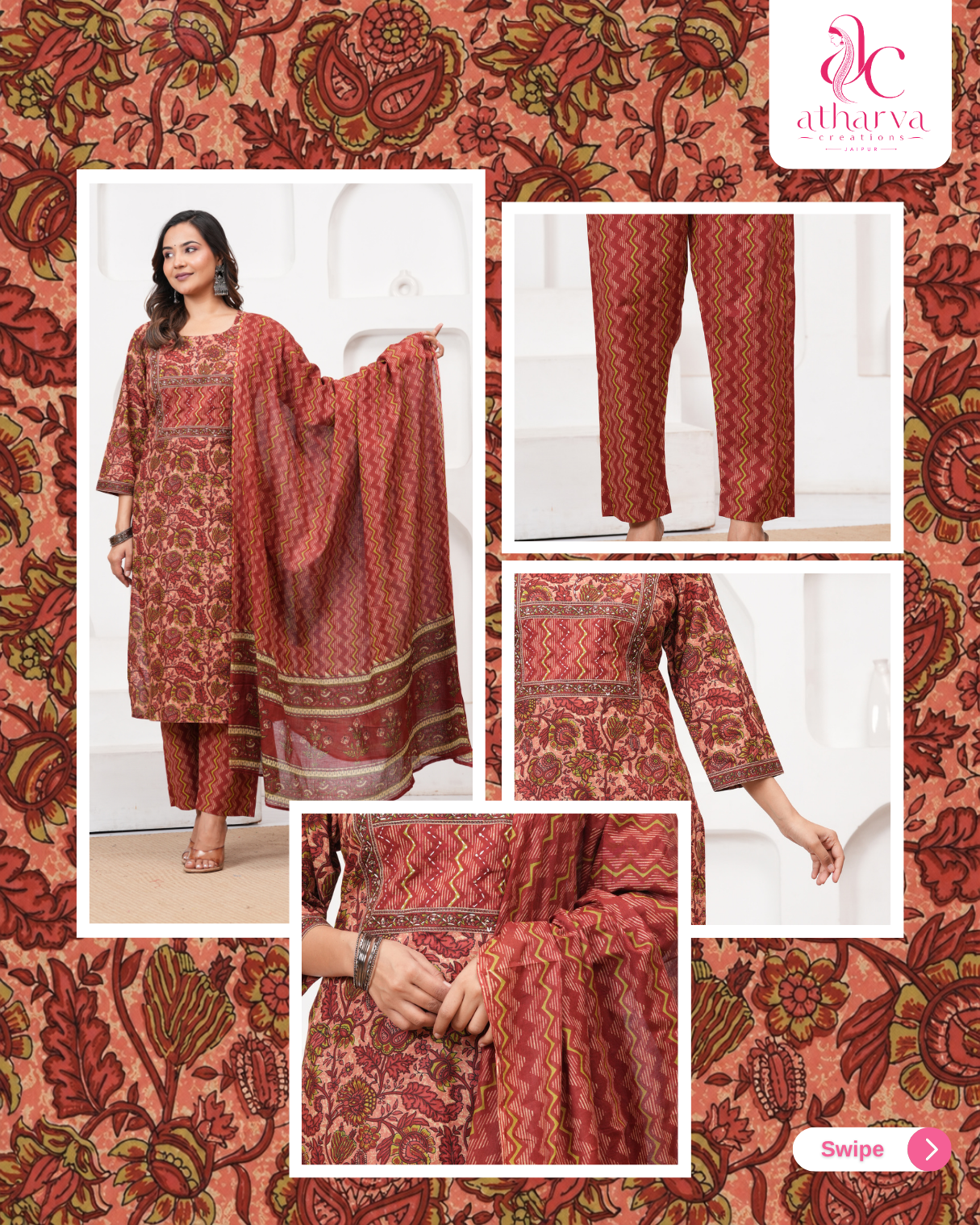 The Brick Red Floral Suit Set