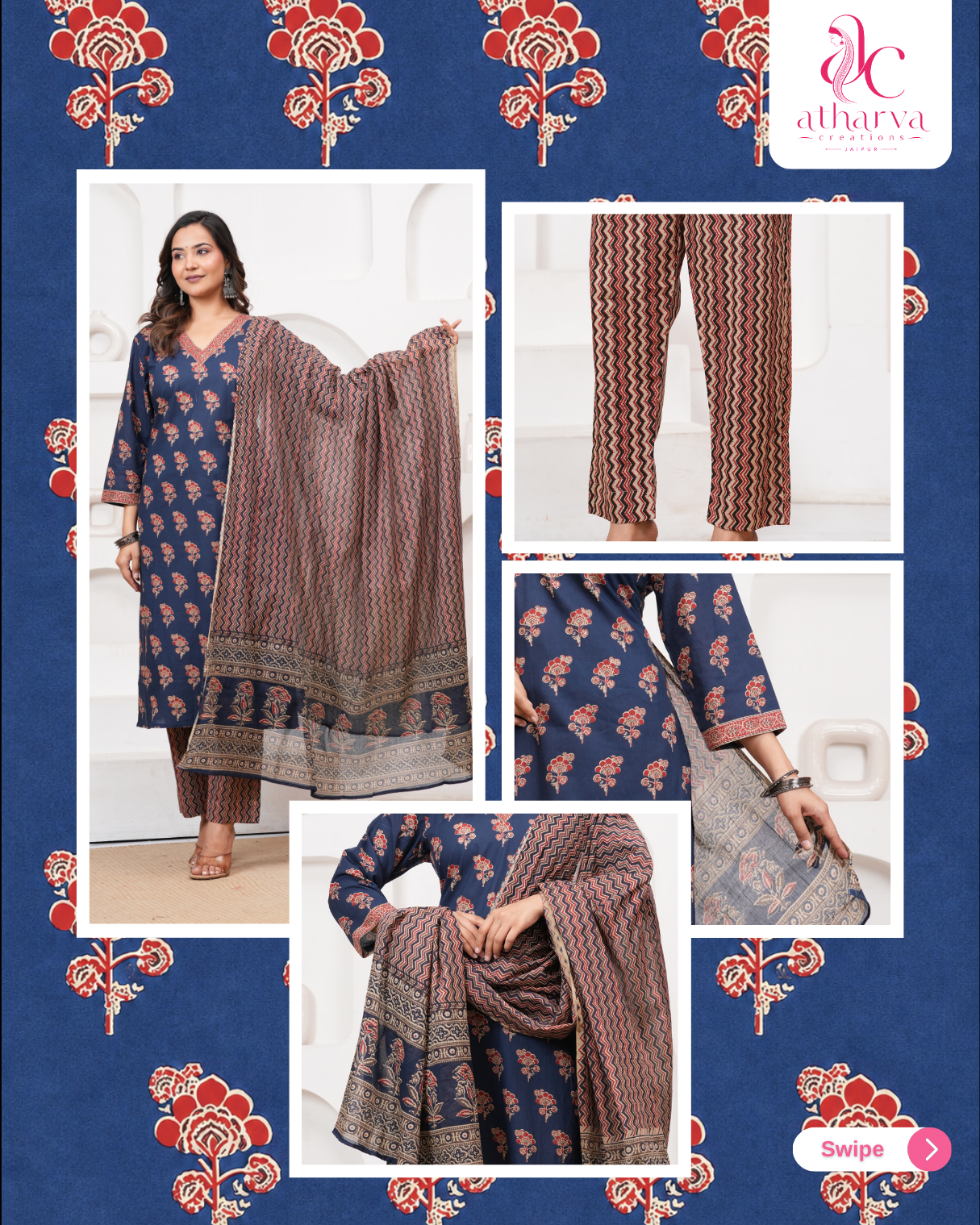 Blue Motif Suit Set