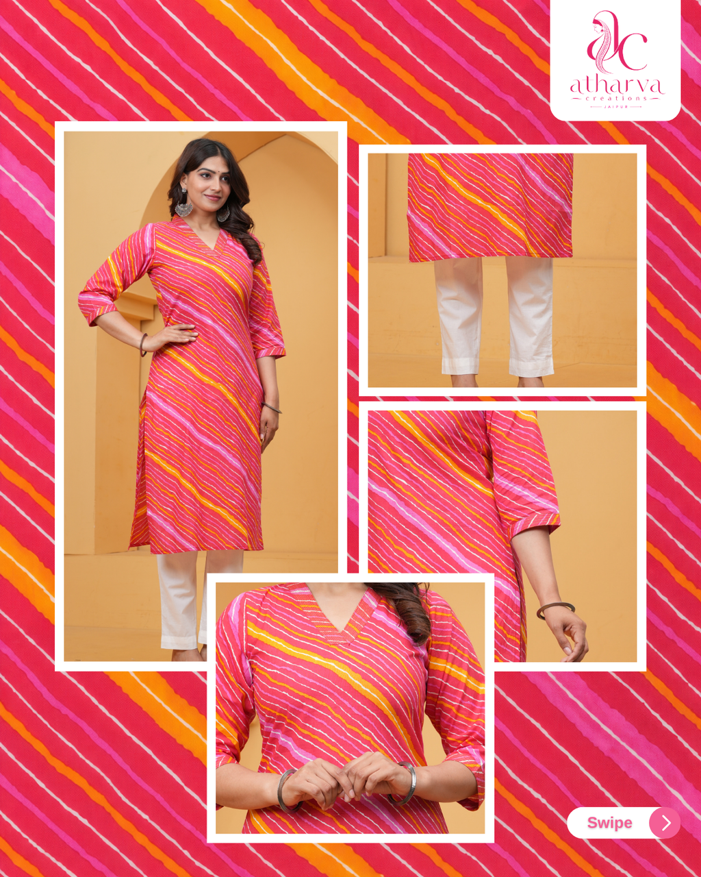Women's Gulabi Leheriya Printed Kurta Pant Set