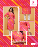 Women's Gulabi Leheriya Printed Kurta Pant Set