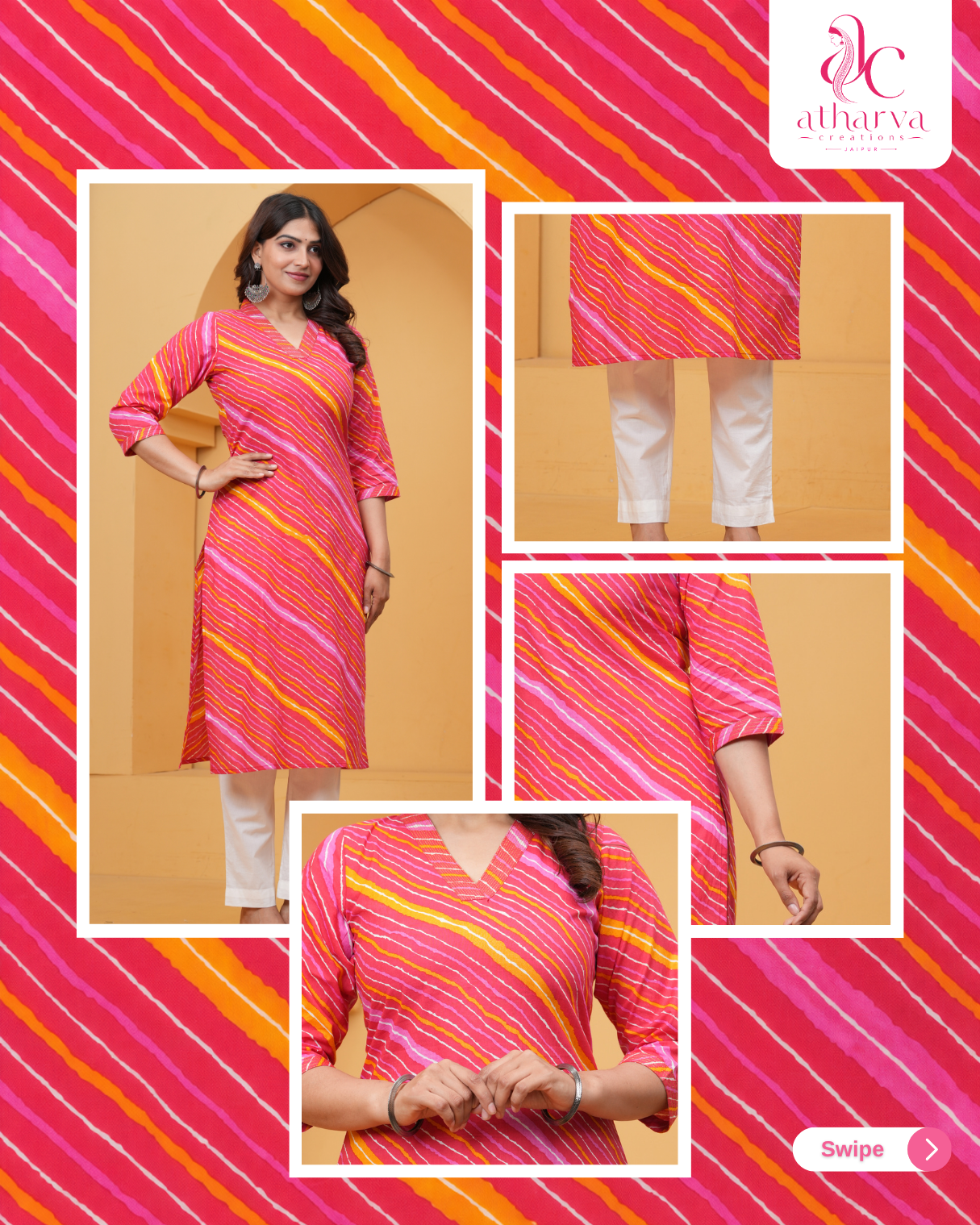 Women's Gulabi Leheriya Printed Kurta Pant Set