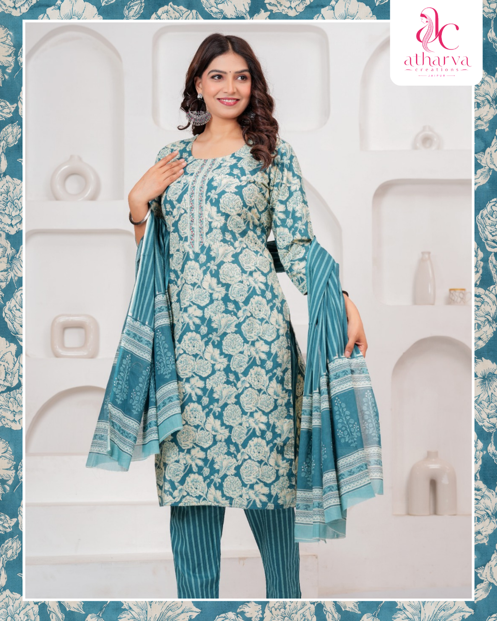 Women's Nilgiri Bloom Floral Kurta Pant Dupatta Set