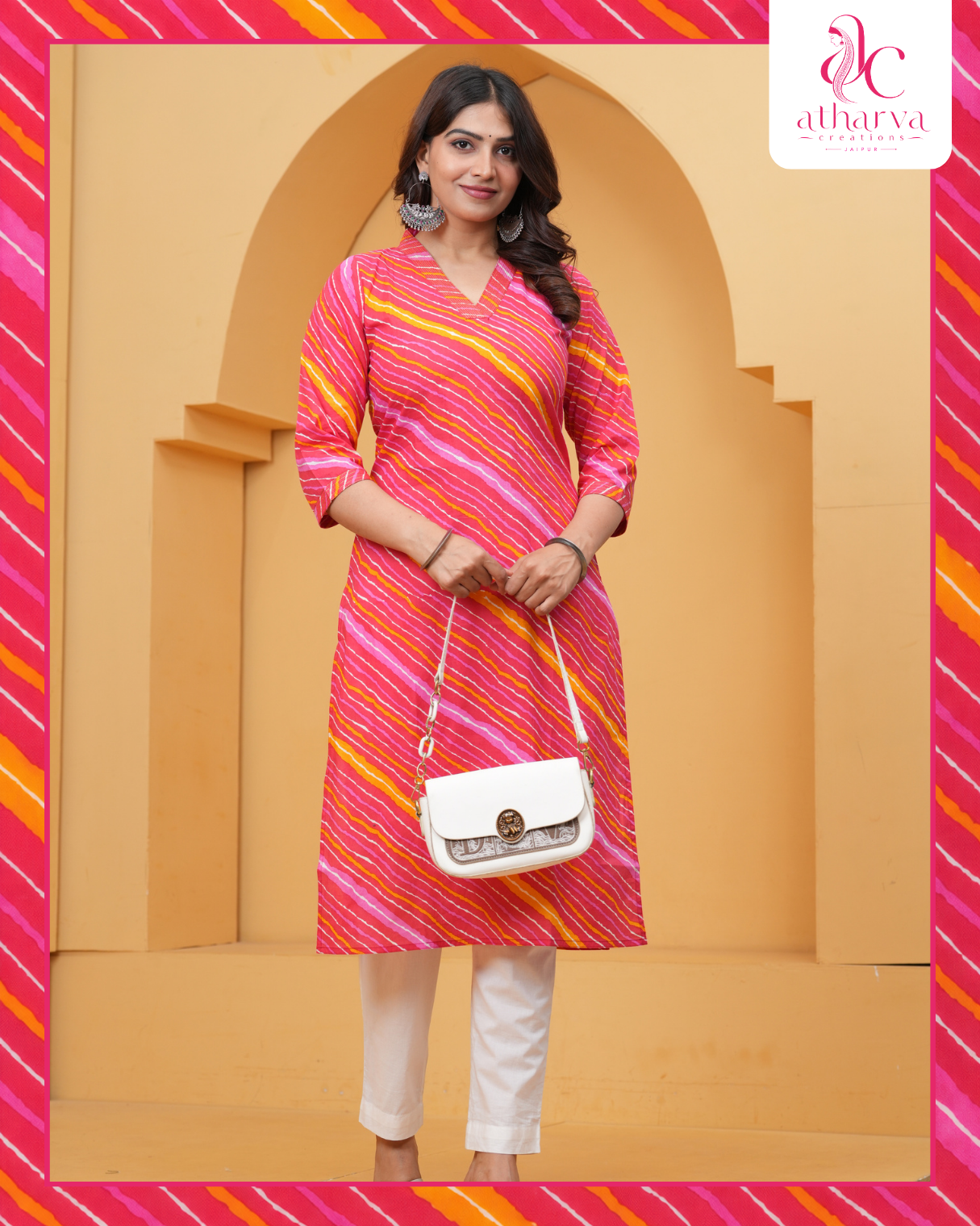 Women's Gulabi Leheriya Printed Kurta Pant Set