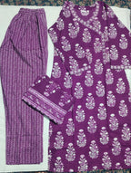 Purple Buta Print Cotton Suit Set | DJ01