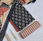 Black and Beige Printed Cotton 3-Piece Unstitched Dress Material AJ102
