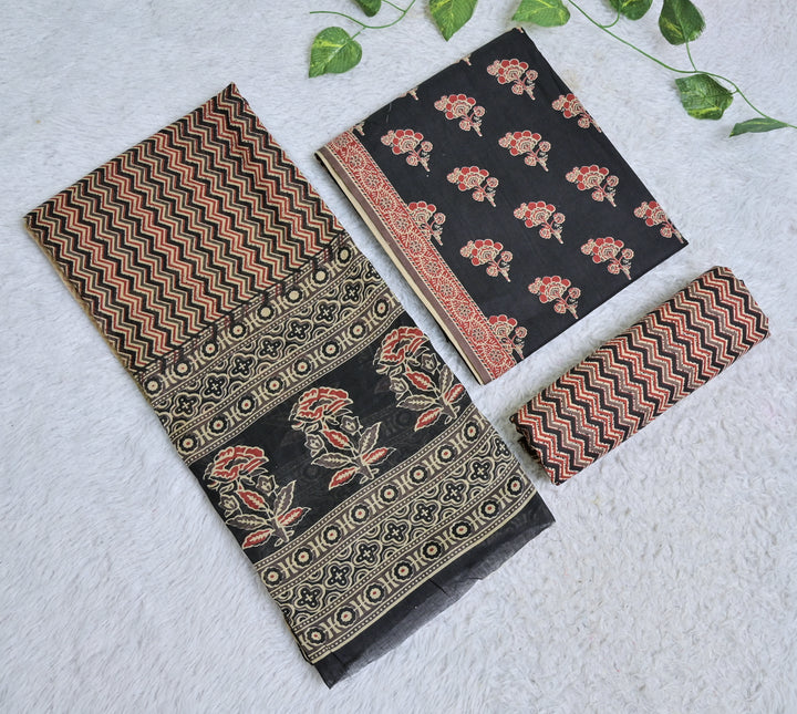 Black and Rust Floral Printed Cotton 3-Piece Unstitched Dress Material AJ103