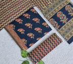 Indigo and Rust Floral Printed Cotton 3-Piece Unstitched Dress Material AJ105