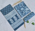 Printed Blue Cotton 3-Piece Unstitched Dress Material AJ106