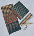 Printed Green Cotton 3-Piece Unstitched Dress Material in Deep Green and Rust Tones AJ109