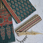Printed Green Cotton 3-Piece Unstitched Dress Material in Deep Green and Rust Tones AJ109