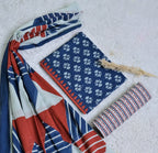Printed Blue Cotton 3-Piece Unstitched Dress Material Bold Geometric Panel Prints AJ110