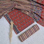 Printed Rust Cotton 3-Piece Unstitched Dress Material Small Floral Motifs Contrasting Printed Border AJ112