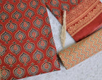 Printed Rust Cotton 3-Piece Unstitched Dress Material Paisley-Inspired Motifs AJ114