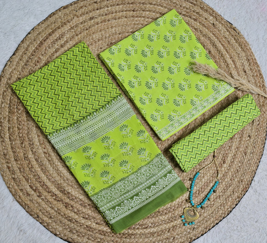 Light Green Chevron Cotton Unstitched 3-Piece Dress Material AJ_117