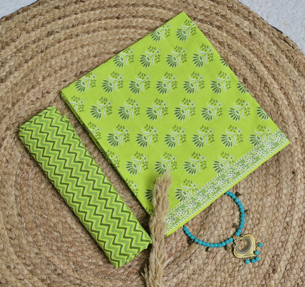 Light Green Chevron Cotton Unstitched 3-Piece Dress Material AJ_117