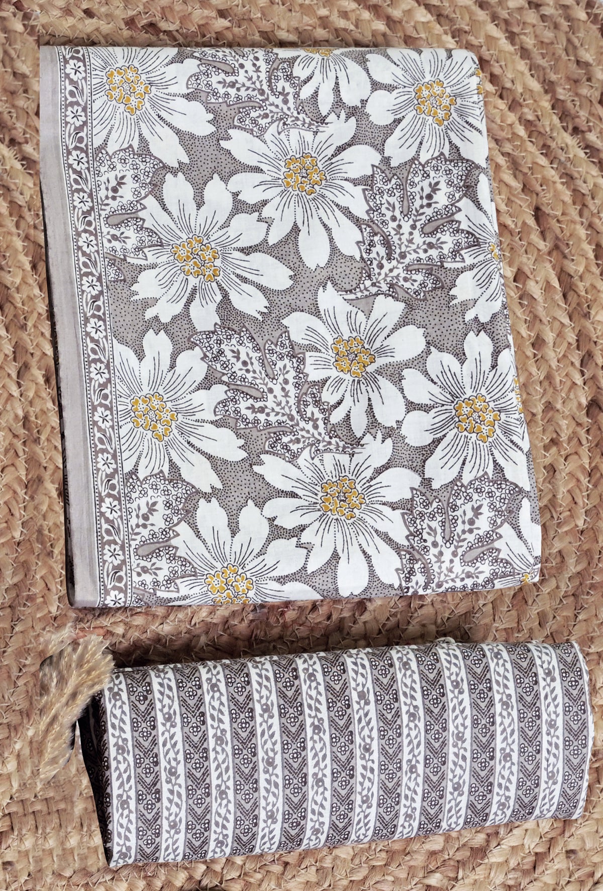 Beige Daisy Floral Cotton Unstitched 3-Piece Dress Material AJ_119