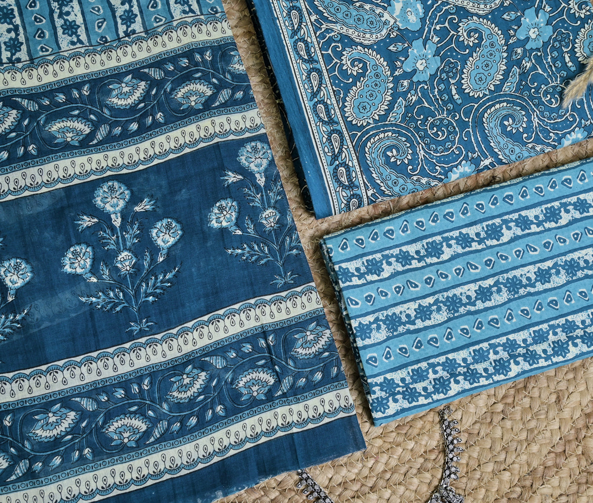 Blue Paisley Cotton Unstitched 3-Piece Dress Material AJ_121