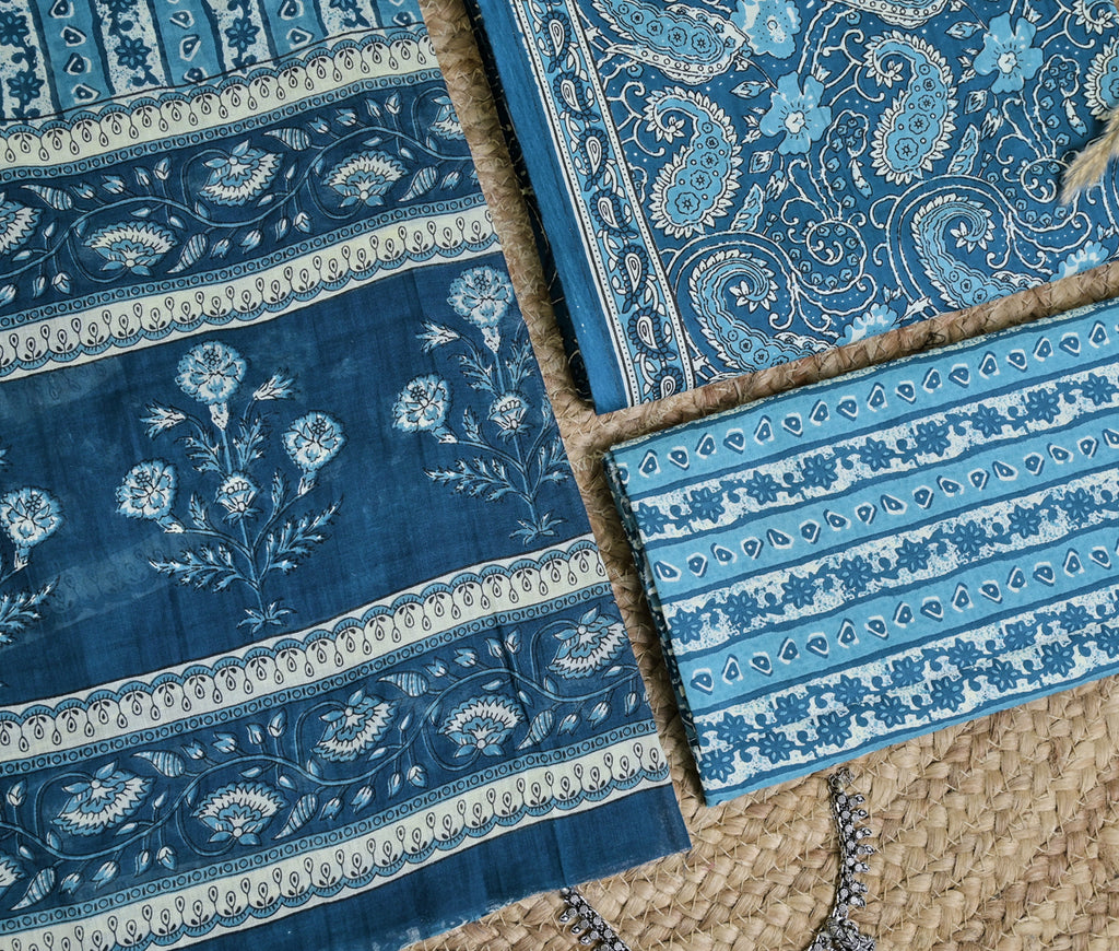Blue Paisley Cotton Unstitched 3-Piece Dress Material AJ_121
