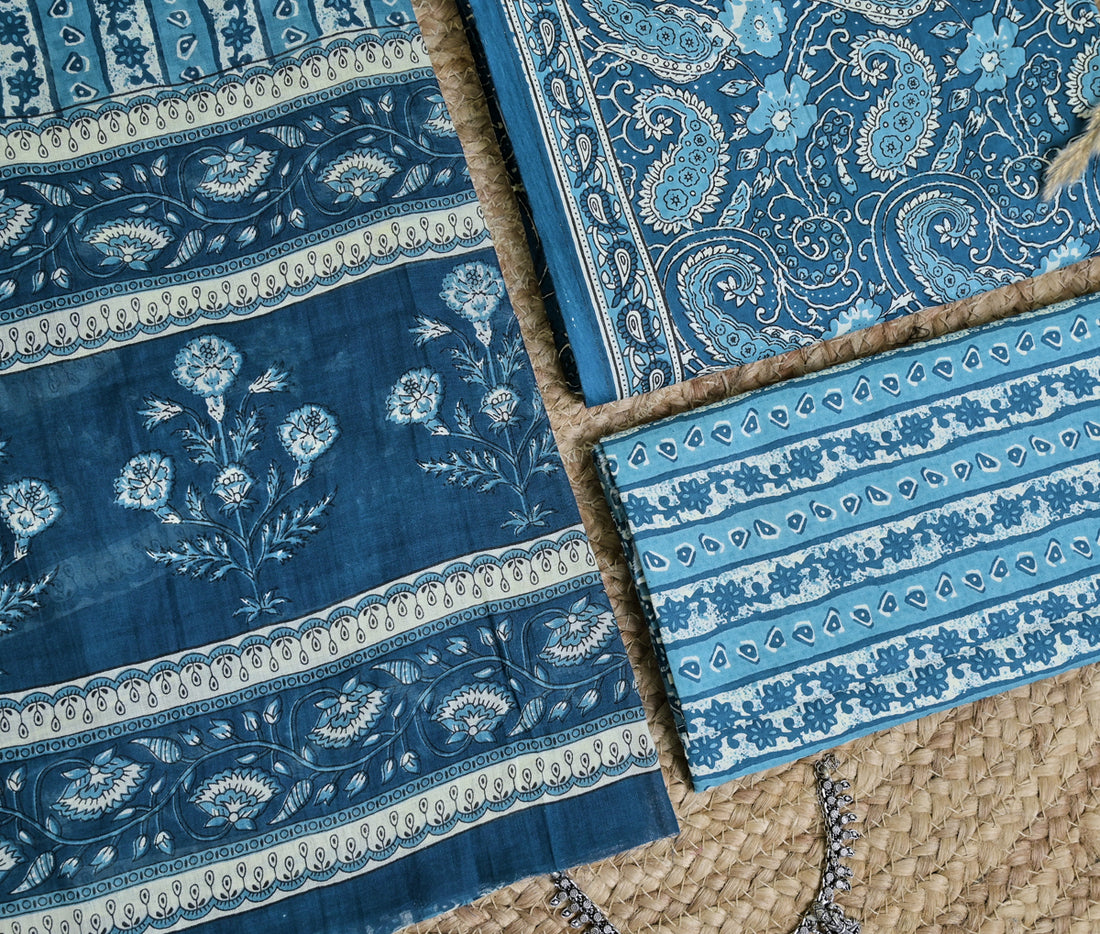 Blue Paisley Cotton Unstitched 3-Piece Dress Material AJ_121