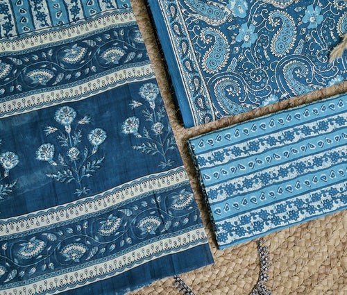 Blue Paisley Cotton Unstitched 3-Piece Dress Material AJ_121