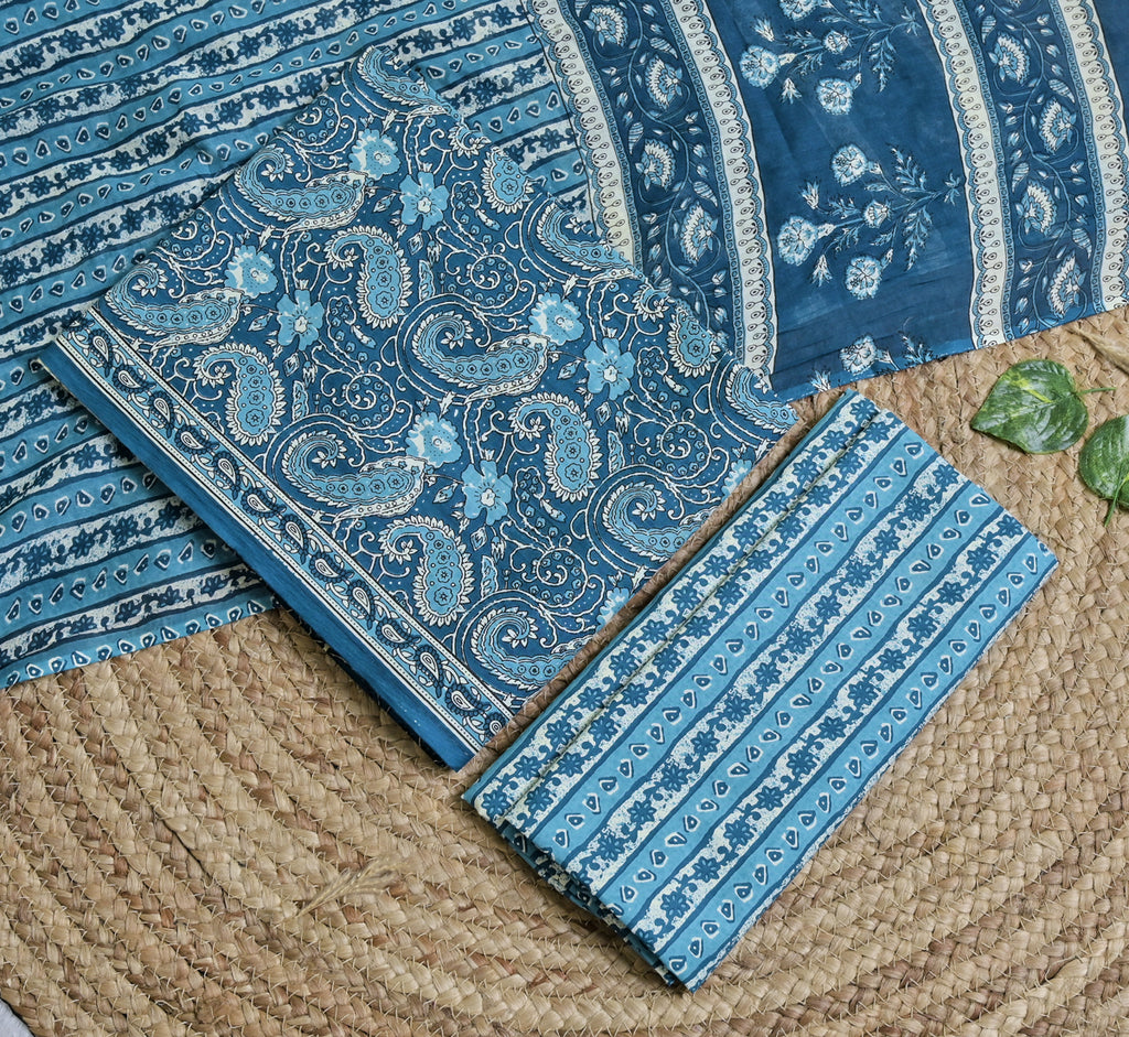 Blue Paisley Cotton Unstitched 3-Piece Dress Material AJ_121