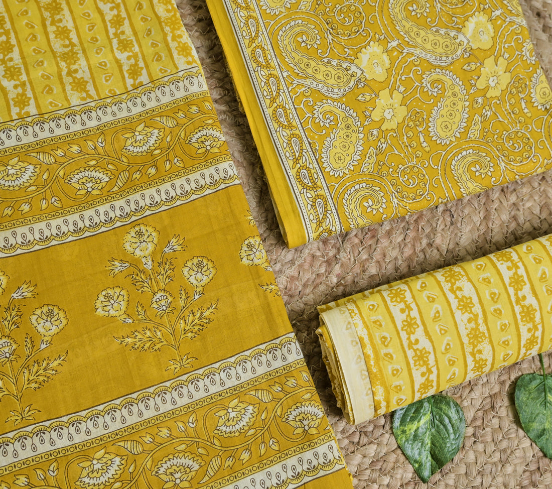 Yellow Paisley Cotton Unstitched 3-Piece Dress Material AJ_122