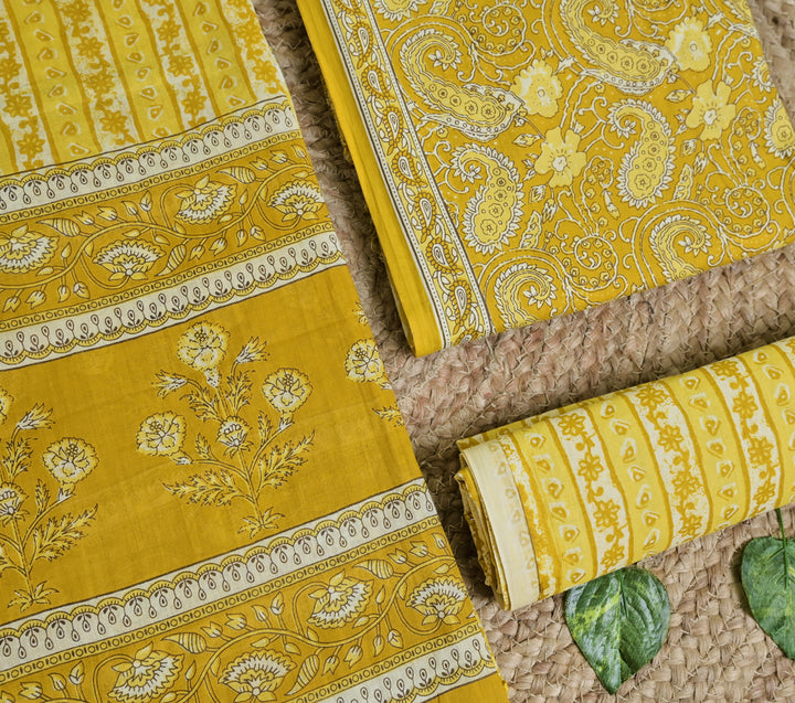 Yellow Paisley Cotton Unstitched 3-Piece Dress Material AJ_122