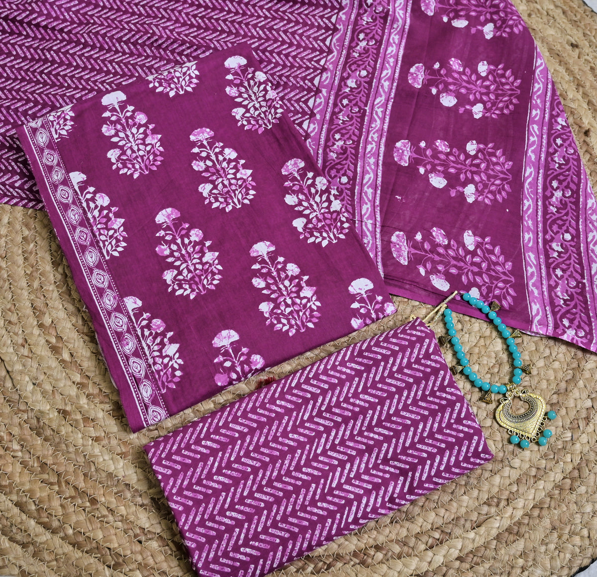 Purple Floral Cotton Unstitched 3-Piece Dress Material AJ_123