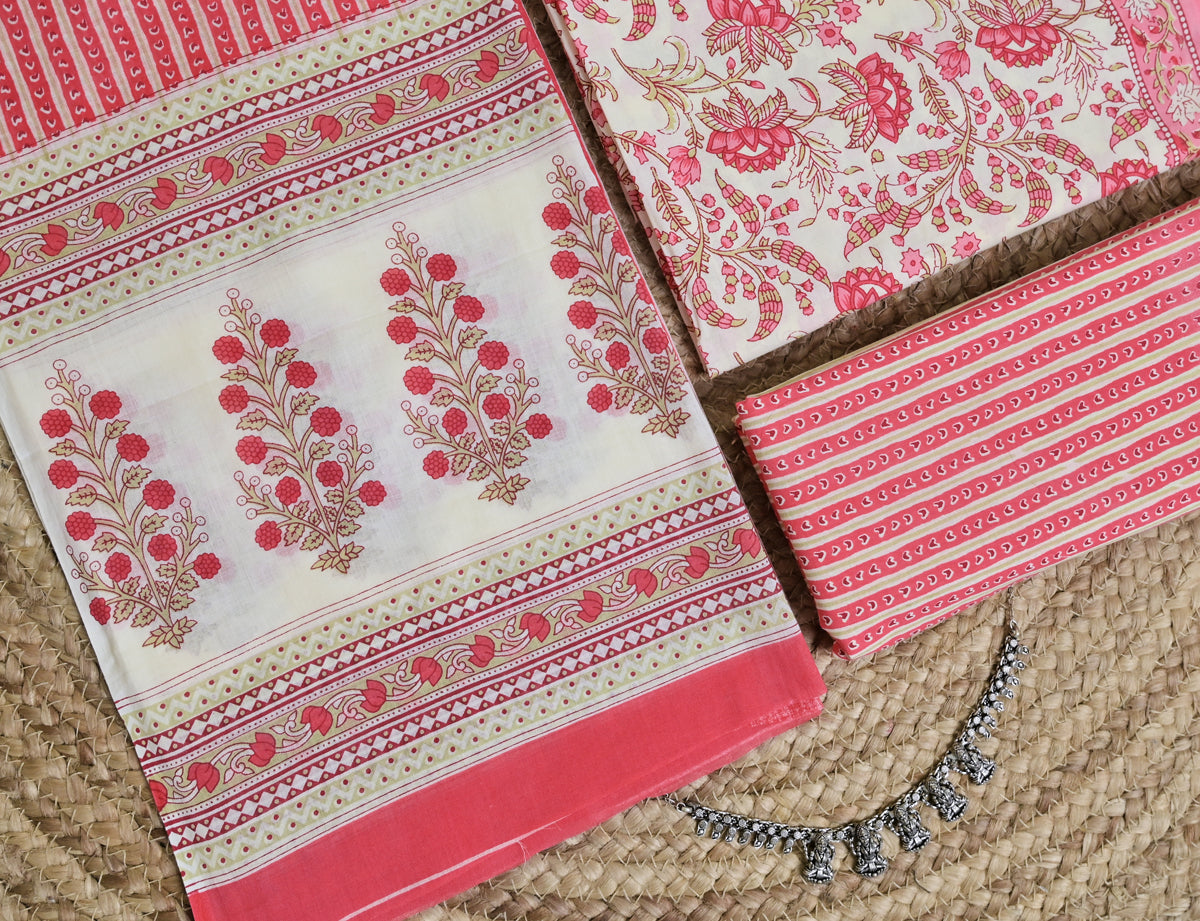 Cream Red Paisley Cotton Unstitched 3-Piece Dress Material AJ_124