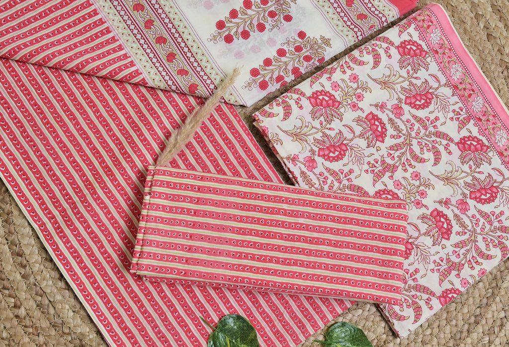 Cream Red Paisley Cotton Unstitched 3-Piece Dress Material AJ_124