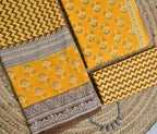 Yellow Brown Print Cotton Unstitched 3-Piece Dress Material AJ_126