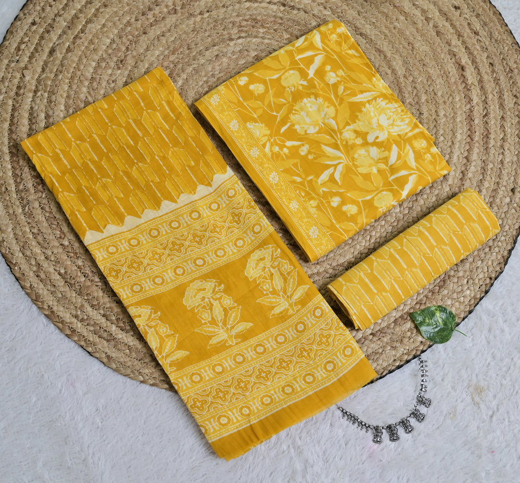 Mustard Floral Cotton Unstitched 3-Piece Dress Material AJ_127