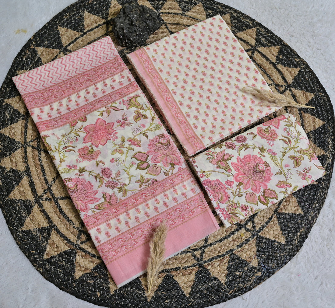 Pink Floral Cotton Unstitched 3-Piece Dress Material AJ_128