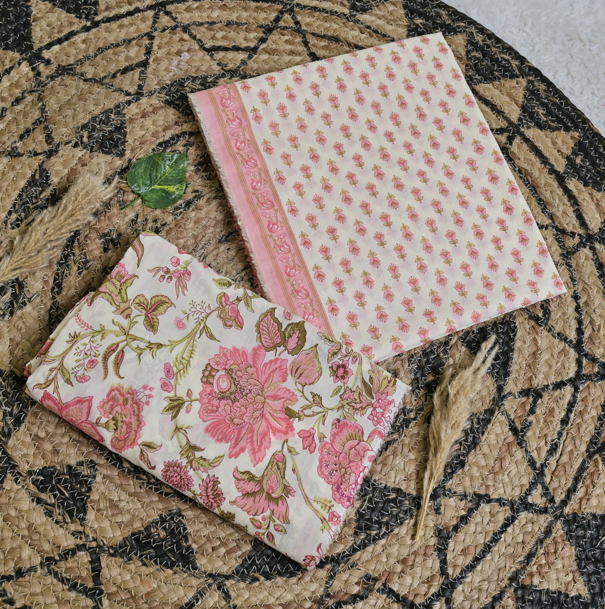 Pink Floral Cotton Unstitched 3-Piece Dress Material AJ_128