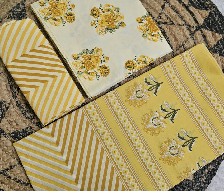 Mustard Floral Chevron Cotton Unstitched 3-Piece Dress Material AJ_129