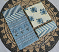 Blue Floral Chevron Cotton Unstitched 3-Piece Dress Material AJ_130