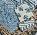 Blue Floral Chevron Cotton Unstitched 3-Piece Dress Material AJ_130