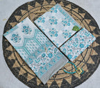 White & Teal Floral Cotton Unstitched 3-Piece Dress Material AJ_133