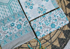 White & Teal Floral Cotton Unstitched 3-Piece Dress Material AJ_133
