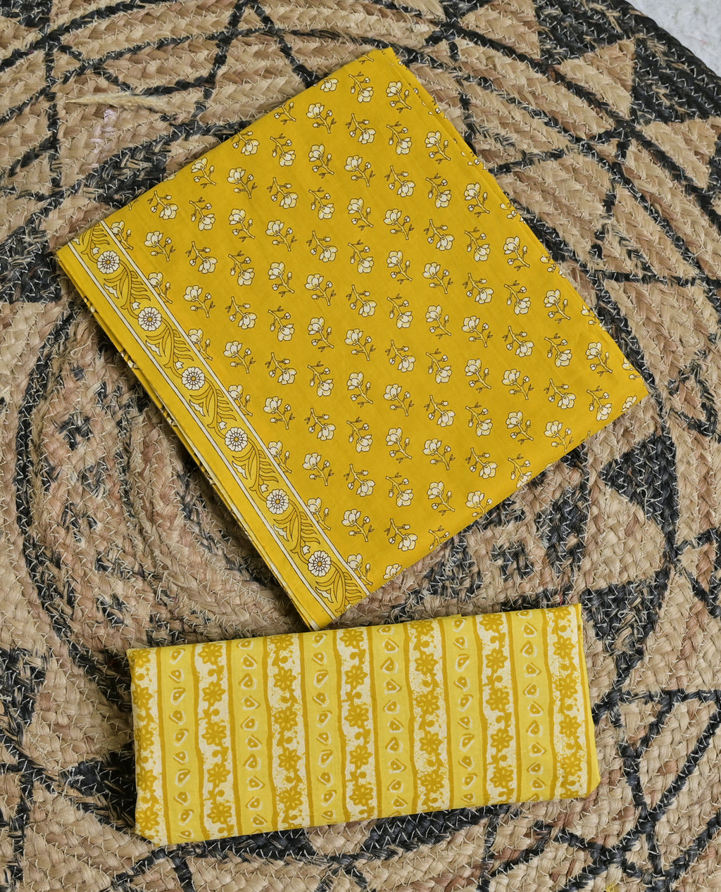 Mustard Gold Paisley Cotton Unstitched 3-Piece Dress Material AJ_134