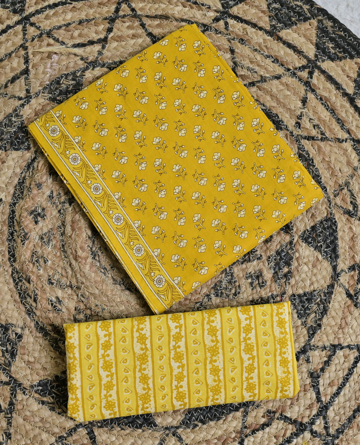 Mustard Gold Paisley Cotton Unstitched 3-Piece Dress Material AJ_134