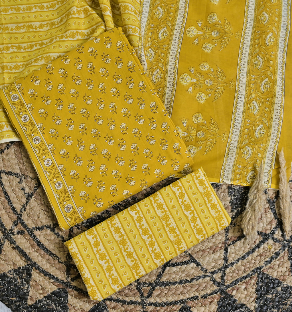 Mustard Gold Paisley Cotton Unstitched 3-Piece Dress Material AJ_134