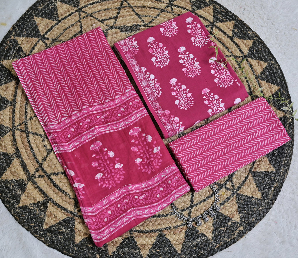 Magenta Floral Cotton Unstitched 3-Piece Dress Material AJ_136