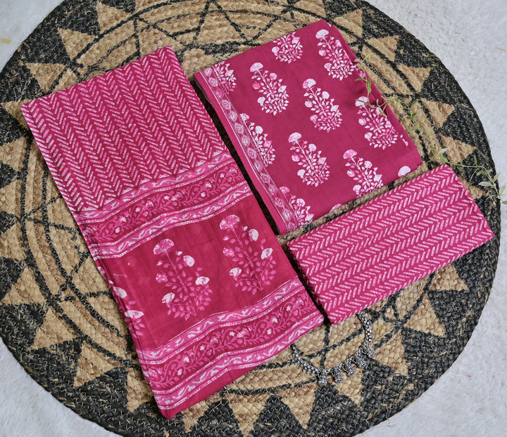 Magenta Floral Cotton Unstitched 3-Piece Dress Material AJ_136