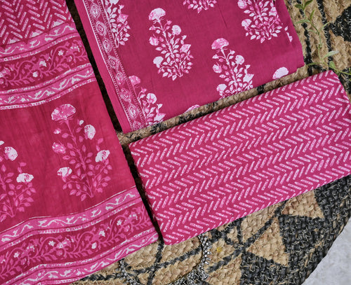 Magenta Floral Cotton Unstitched 3-Piece Dress Material AJ_136